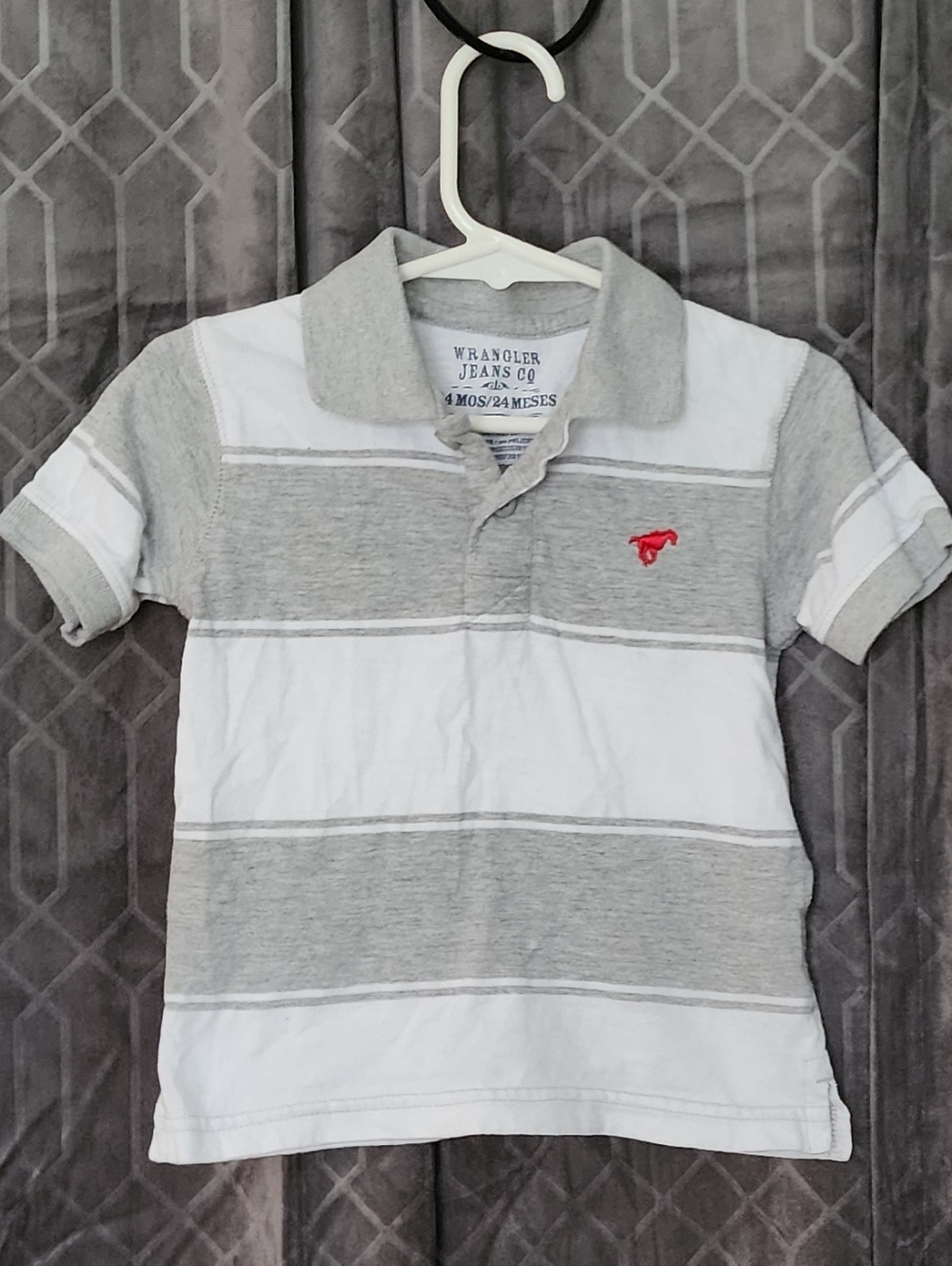 Wrangler Grey & White Striped Polo with Red Logo - Kids
